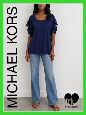 MICHAEL MICHAEL KORS Grommeted Ruffle Sleeve Blouse